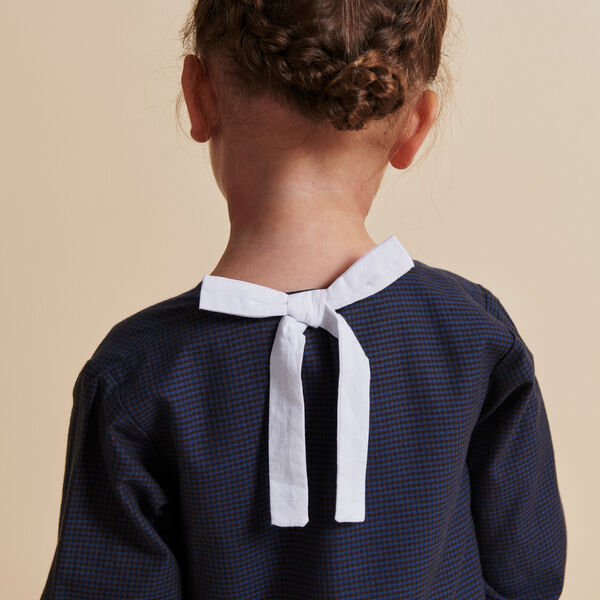 Checkered Dress w. Backside Bow, brown/blue check comb. Checkered Dress w. Backside Bow, brown/blue check comb., Copenhagen Colors Organics