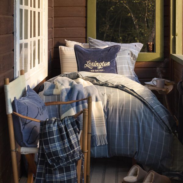 Checked Recycled Wool Throw, misty blue/beige/white, Lexington