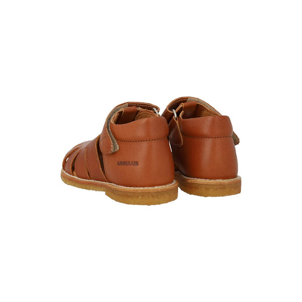 Sandal med dinobroderi og lukket t&aring;, cognac, ANGULUS