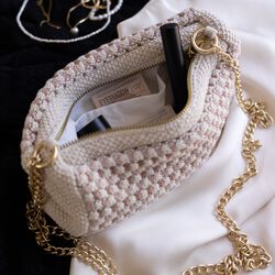 Strikket Clutch Kæde Multi, beige-rose-brown, By LOHN