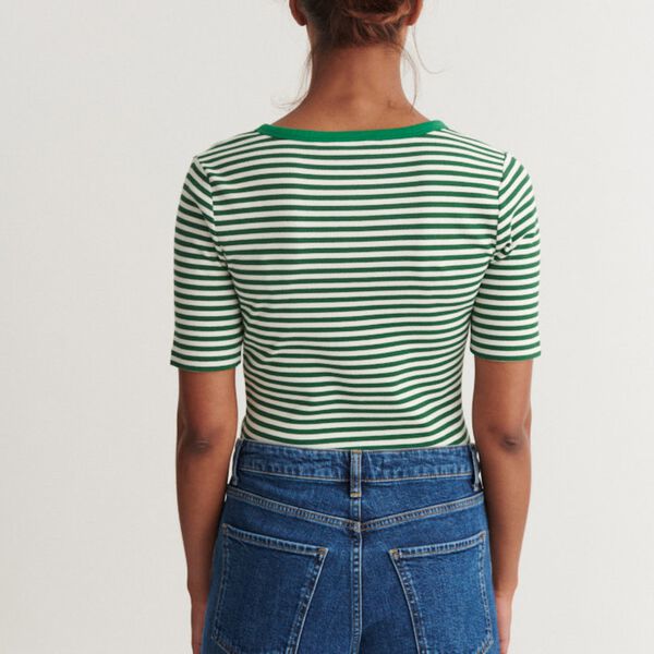 Ludmilla SS Stripe Granddad, abundant green/whisper white, Basic Apparel