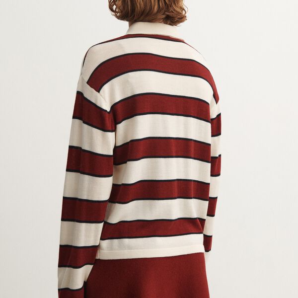 Striped Polo, ecru/cranberry, FUB