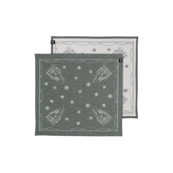 Julemorgen Story | Damask servietter 2 stk. | 45x45 | Hvid/gr&oslash;n, Wik & Wals&oslash;e