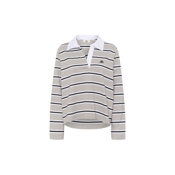 KBZuelma Striped Polo LS, zuelma stripe drizzle grey, Karen by Simonsen