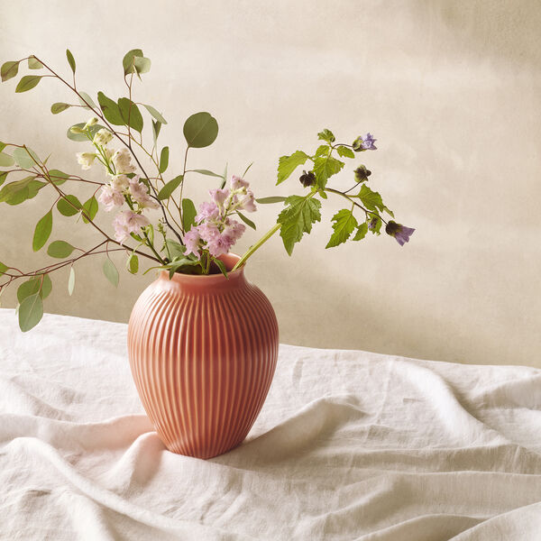 Knabstrup vase ripple, coral, Knabstrup Keramik