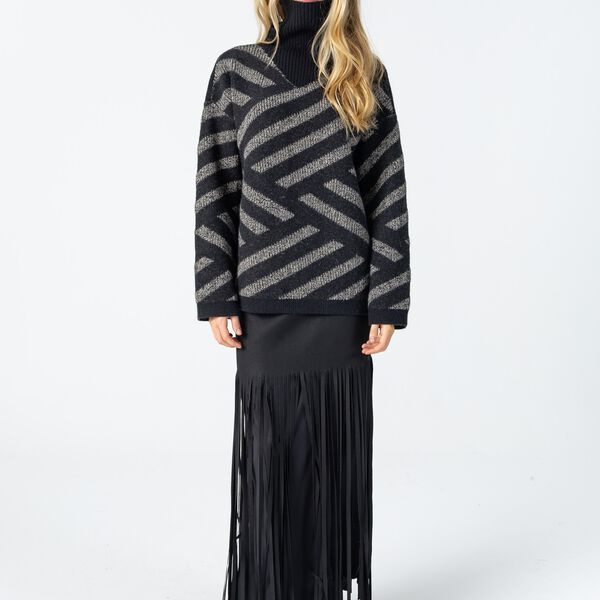 Knit with stripe pattern, black/sand stripe, Coster Copenhagen