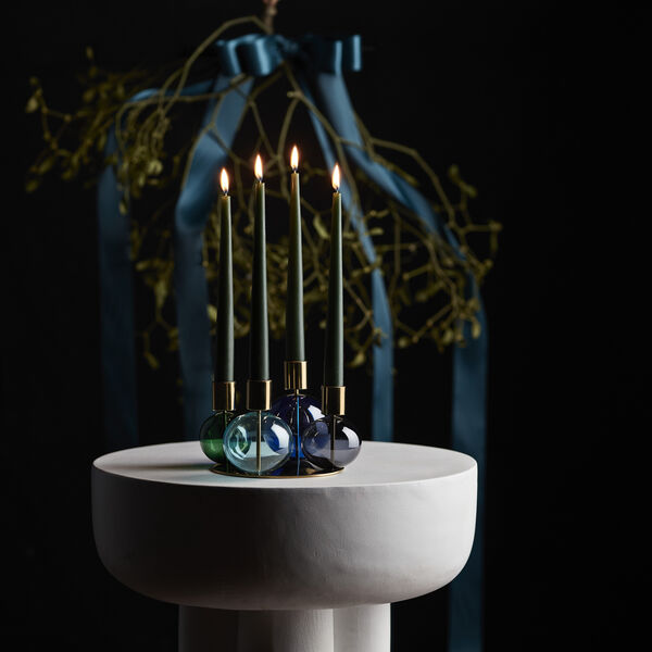 Bubble 4-armet lysestage, blå/grøn/smoke, Holmegaard