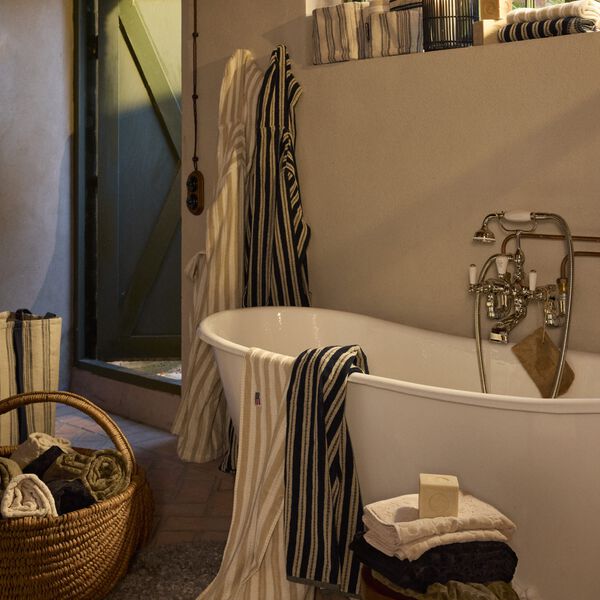 Striped Terry Towel, blackish navy/lt beige, Lexington