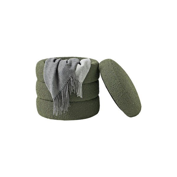 Alto puf med opbevaring, bouclé mørkegrøn, Westwing Collection