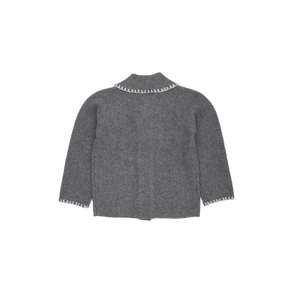 Lambswool Cardigan w. Collar, dark grey/cream comb., Copenhagen Colors Organics