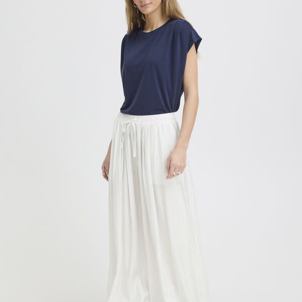 IHHETTA Trousers, cloud dancer w. blue stripe, ICHI