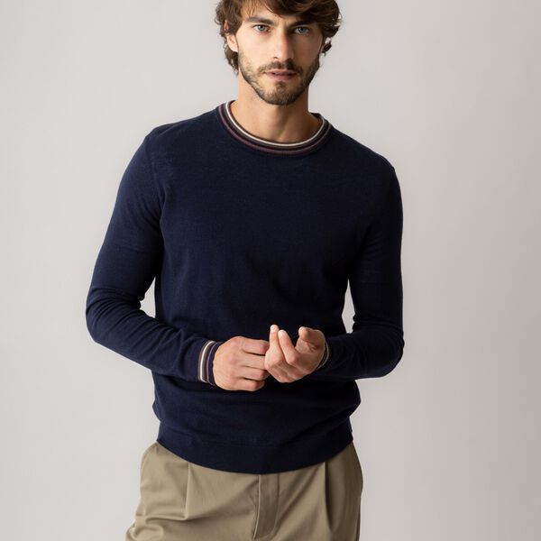 MMGAdam Contrast Crew Neck Knit, navy, MOS MOSH Gallery