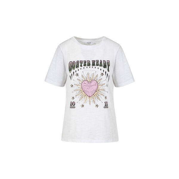 Tee with Coster heart print, pink heart / white, Coster Copenhagen