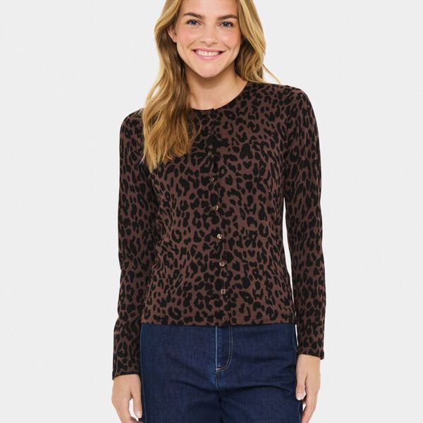 ZhilaSZ R-neck Cardigan, chocolate brown leopard, Saint Tropez