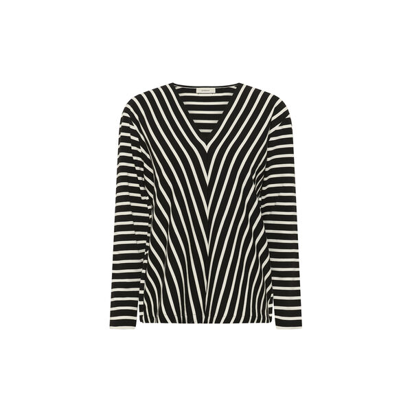 DellaIW V-Neck T-Shirt, black / whisper white stripe, InWear