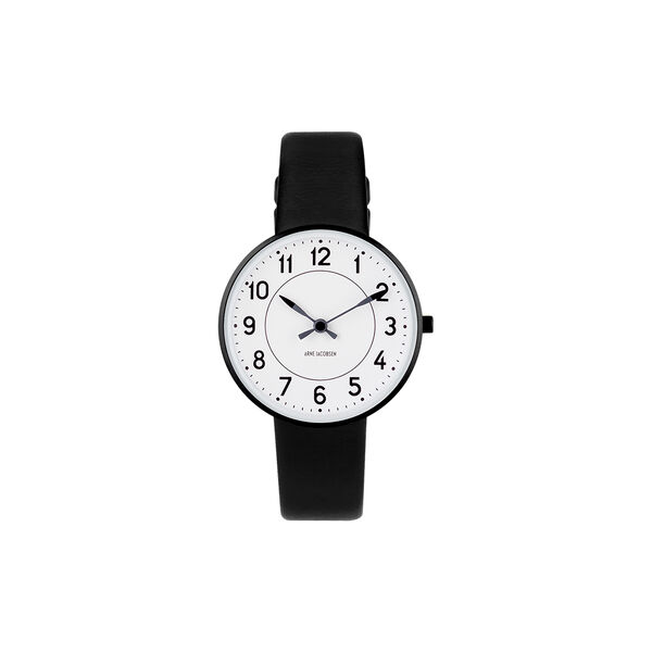 Station armb&aring;ndsur, white/black/black, Arne Jacobsen Watches
