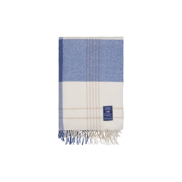 Checked Recycled Wool Throw, misty blue/beige/white, Lexington