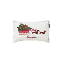Dog Sleigh Velvet Pillow, white multi, Lexington