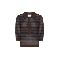 Charlotte Knit Polo, brown/navy, LA RŌUGE