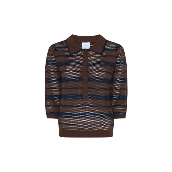 Charlotte Knit Polo, brown/navy, LA RŌUGE