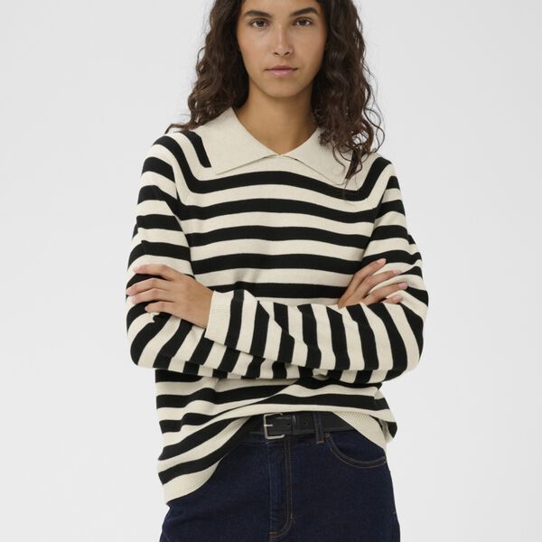 MadieIW Polo, black / whisper white stripe, InWear