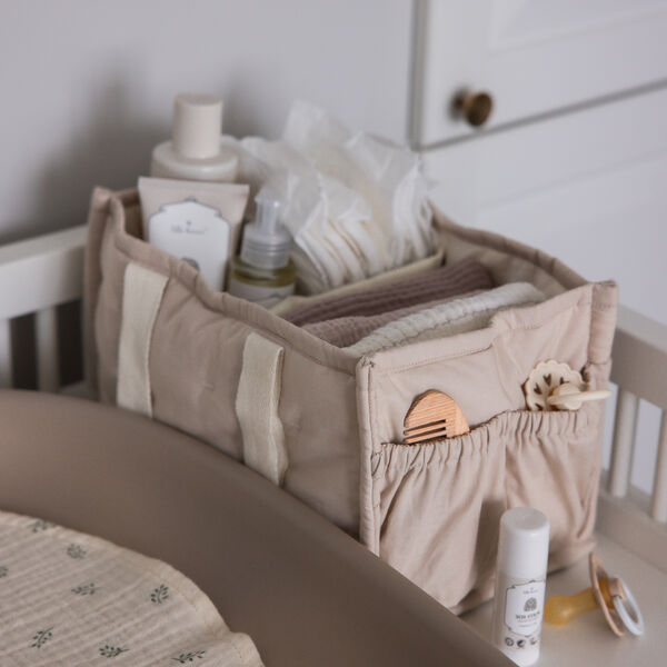 Pusleopbevaringskurv m/ hanke, morning beige, Sebra