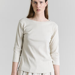 Naibu rib bluse med 3/4 &aelig;rme, ivory, BITTE KAI RAND