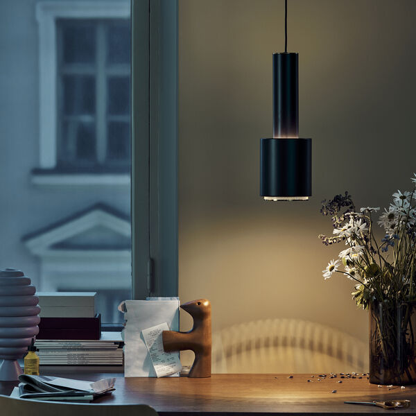 Pendant Light A110 “Hand Grenade”, black/brass-plated, Artek