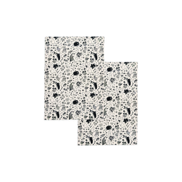 Mumi Viskestykker 2 stk., sort/hvid, Moomin Arabia