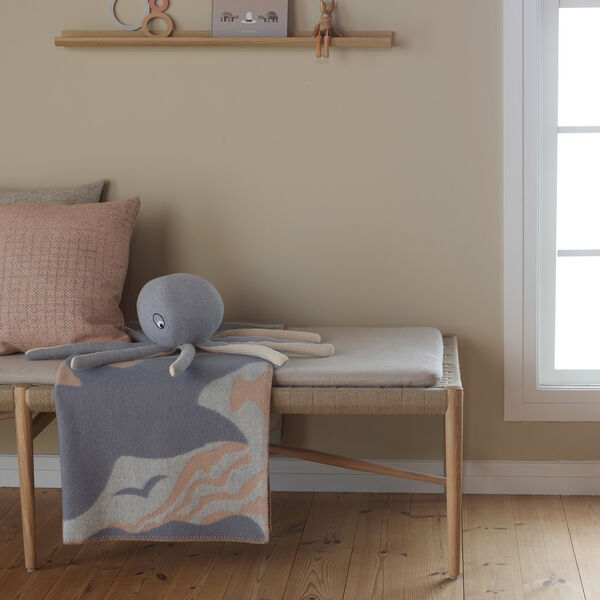 FUGL OG FISK Half Size Throw, grey/beige, Røros Tweed