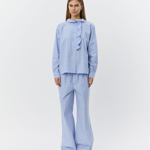 JordenSW Check Wide Leg Trousers, blue, Sofie Schnoor