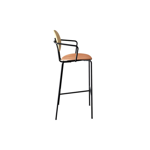 PIET HEIN Bar Chair with Arms, hvidpigmenteret eg/Silk Cognac, Sibast Furniture