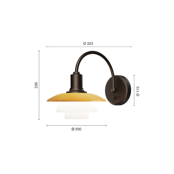 PH 2/2 V&aelig;glampe Centenary Edition, amber/opal white, Louis Poulsen