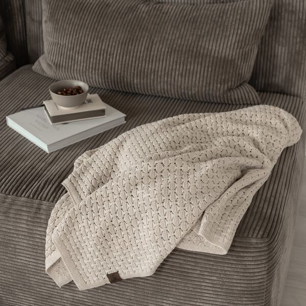 Strikket Plaid Mauntain, beige melange, By LOHN