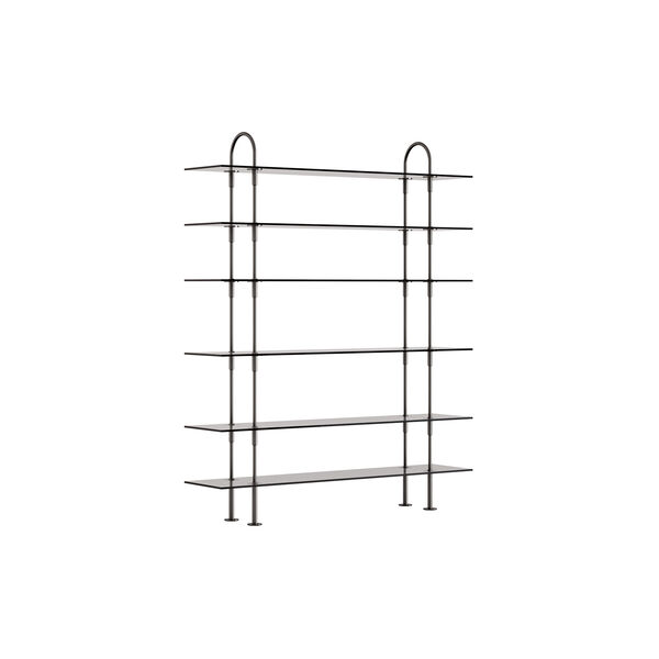 Keen Shelving, black brass/smoked tempered glass, GUBI