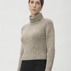 Sweater med h&oslash;j krave i Dixit, beige melange, ELISE GUG