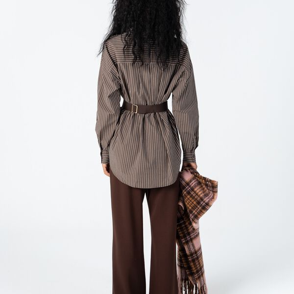Classic shirt - boxy fit, brown/white stripe, Coster Copenhagen