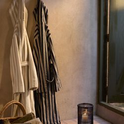 Unisex Cotton Hoodie Robe, blackish navy/lt beige, Lexington