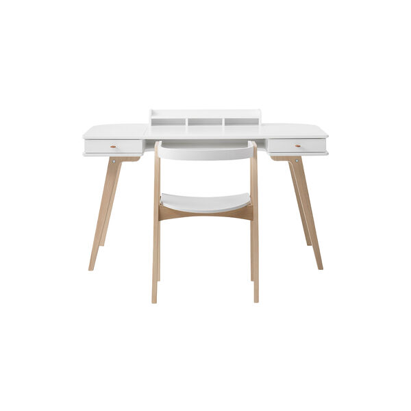 Wood skrivebord 66 cm & armstol sæt, hvid/eg, Oliver Furniture