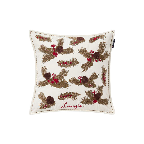 Pine Twigs Velvet Pillow Cover, white multi, Lexington