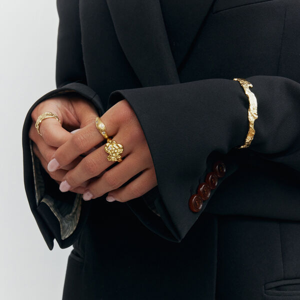 Lyra justerbar ring m. zirkoner, s&oslash;lvbelagt, Pure by Nat