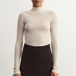 High Neck Pointelle Top, ecru, FUB