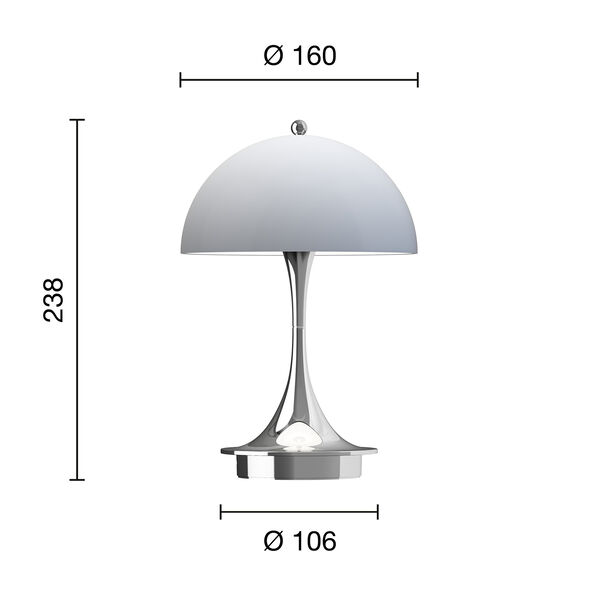 Panthella 160 Portable bordlampe, chrome opal grey, Louis Poulsen