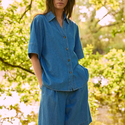 469HMMeki denim shirt, steel blue, Heartmade
