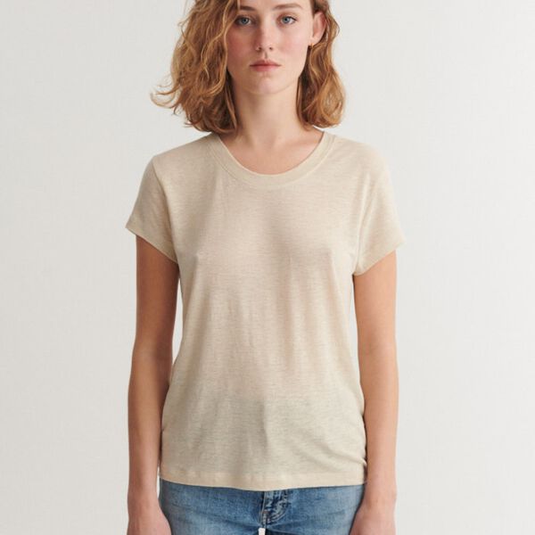 Ashly SS Tee, summer sand, Basic Apparel