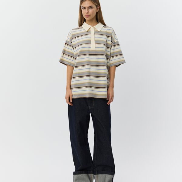 PilSW Oversize Striped Polo Shirt, off white striped, Sofie Schnoor