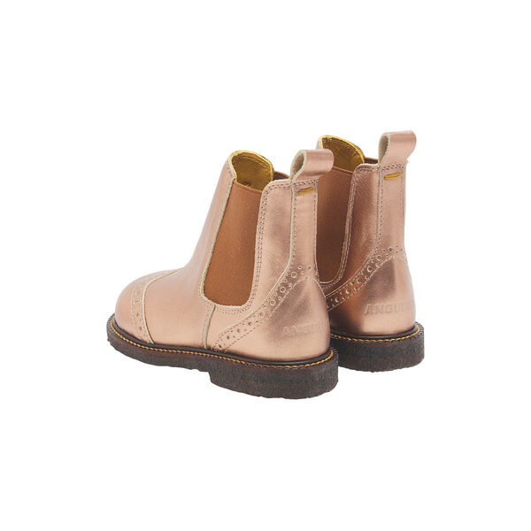 Chelsea støvle med brogue hulmønster, bronze metallic/cognac, ANGULUS