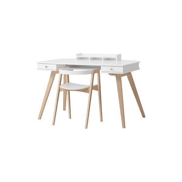 Wood skrivebord 72,6 cm & armstol sæt, hvid/eg, Oliver Furniture