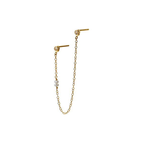 Twin Flow Earring with Stones, Chain & Pearls Single, gold, Stine A Jewelry