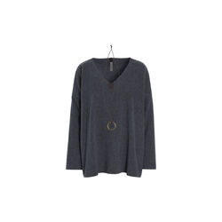 Oversized Fleece Blouse with V-Neck | Grey | Bluse, Henriette Steffensen Copenhagen